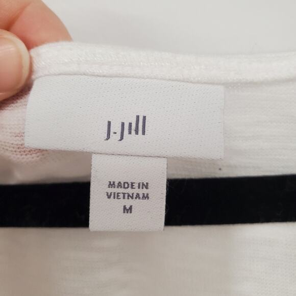 J. Jill Top Linen Blend Tunic Women's M White Asymmetric Hem Minimalist Coastal - Picture 4 of 11